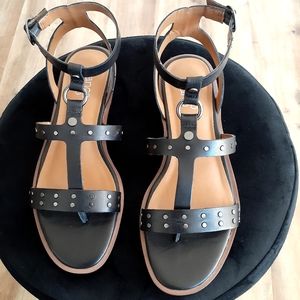 Black Leather Franco Sarto Gladiator Sandal 8 1/2